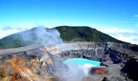 The crater and the lake of the Poas volcano in Costa Rica