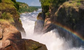Murchison Falls with Rainbow, a Waterfall on the Victoria Nile in Uganda, East Africa