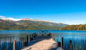wooden pier in lake in argentina