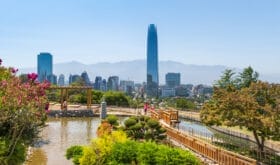 View of a Japanese Park and Santiago de Chile skyline