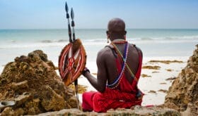 portrait of a Maasai warrior in Africa. Tribe, Diani beach, culture