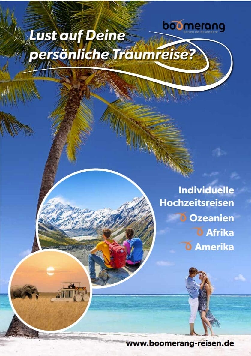 2 Menschen auf dem Strand mit einer Palme